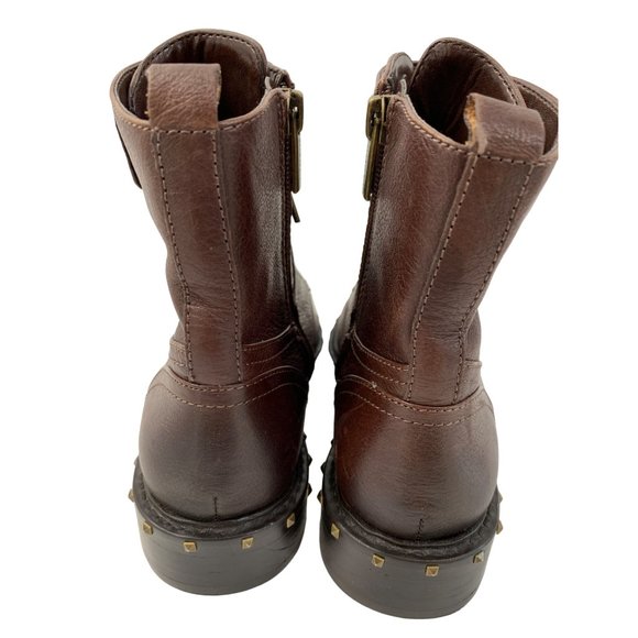 Womens Vince Camuto 6.5 Zip Leather Lace Up Booties Combat Brown Stud 6571 EUC - Picture 5 of 13